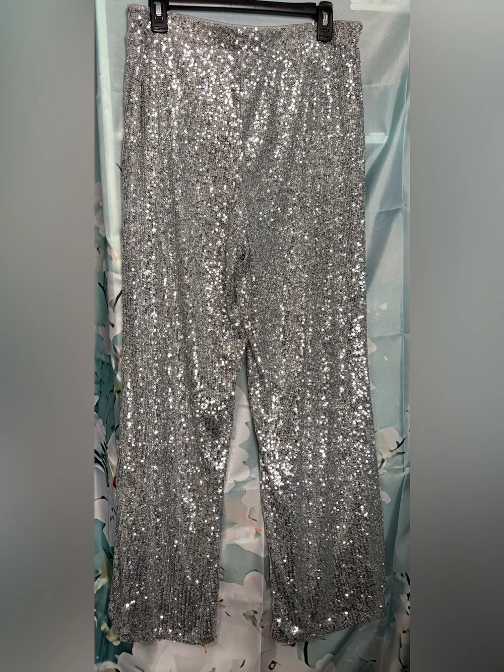 NWT Cable & Gauge Silver Sequin Wide Leg Lined Party Dress Pants Large - Picture 5 of 16